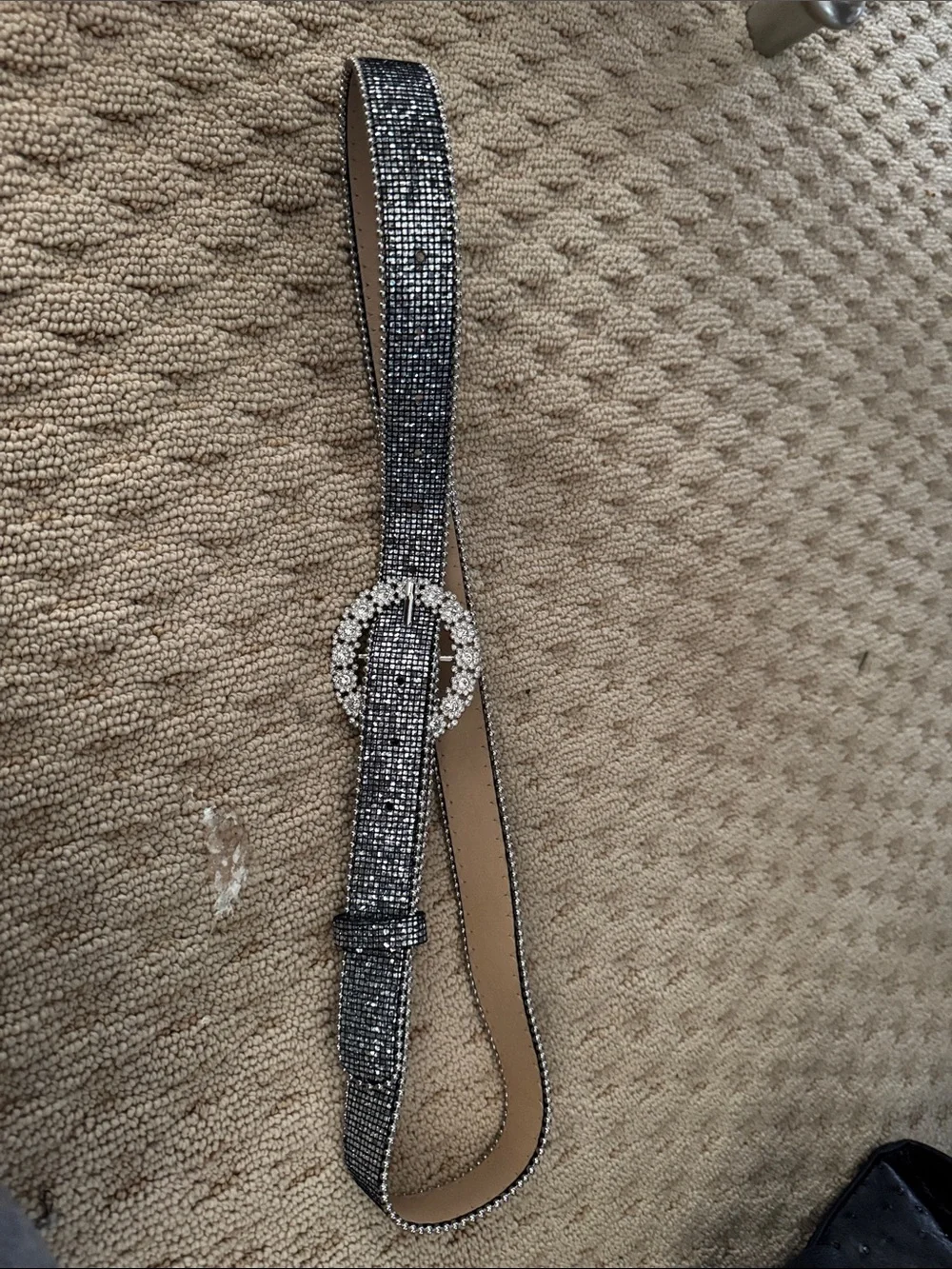 Rhinestone Accent Black Glitter Women's Belt